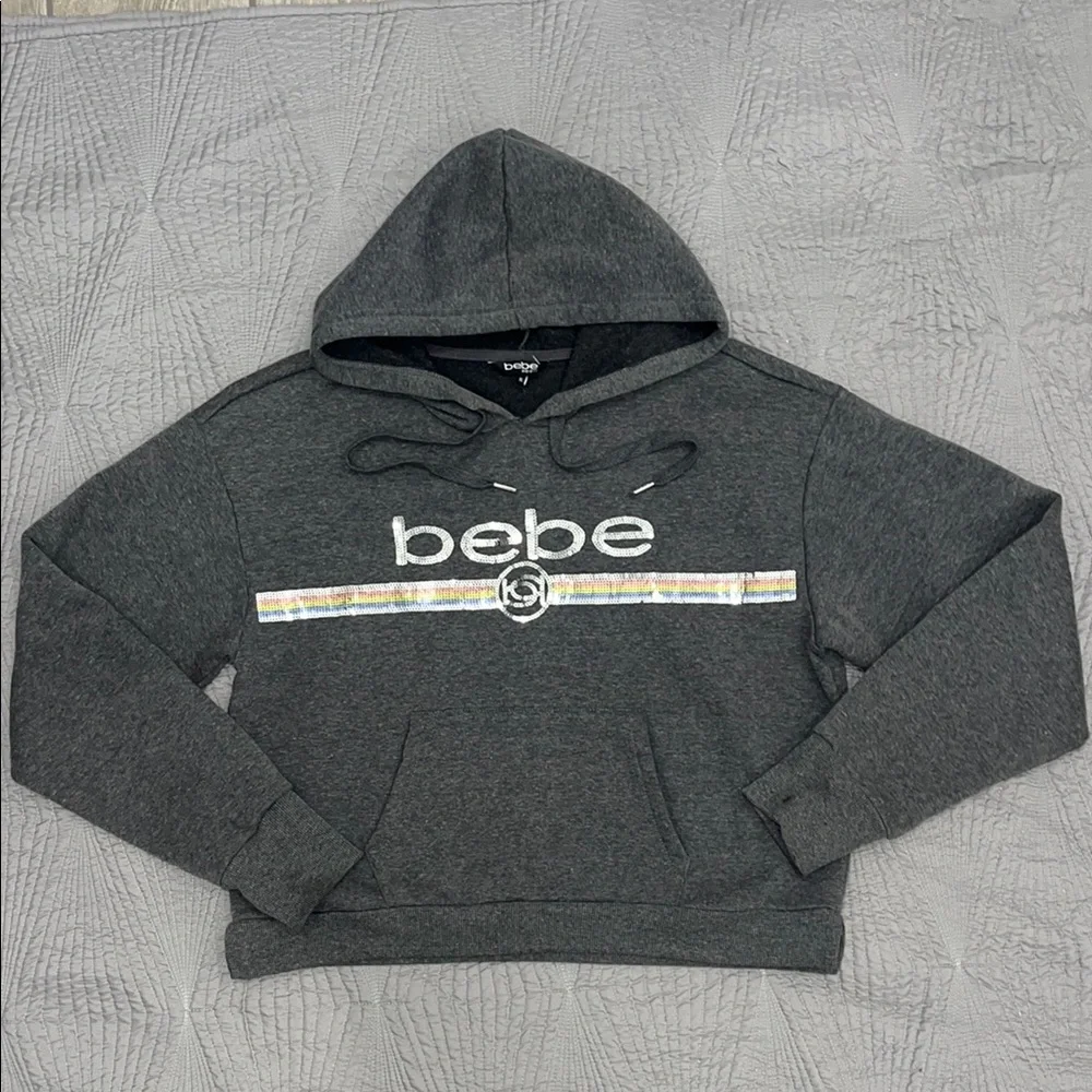 Bebe Women’s Gray Hoodie with Sequins Bebe Logo